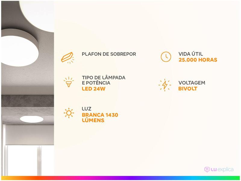 Imagem de Plafon LED de Sobrepor Quadrado 24W Elgin - Downlight Branco