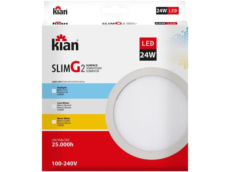 Imagem de Plafon LED de Sobrepor Redondo 24W Kian - G2 Slim Branco