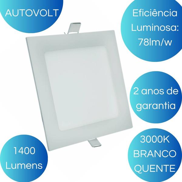 Imagem de Plafon Led Quadrado de Embutir 22x22 de Aluminio 18w Led Branco Quente 3000K Para Decoração Chique de Casa