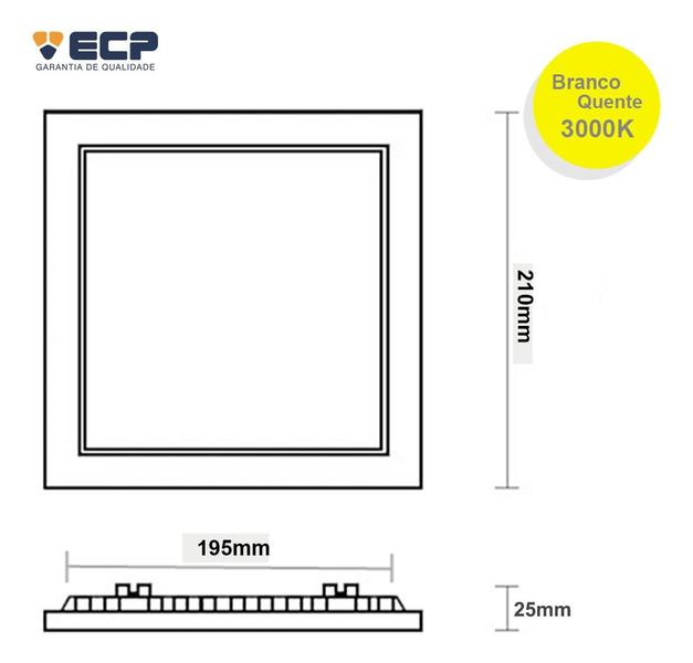 Imagem de Plafon Led Quadrado Embutir 18w Branco Quente Bivolt