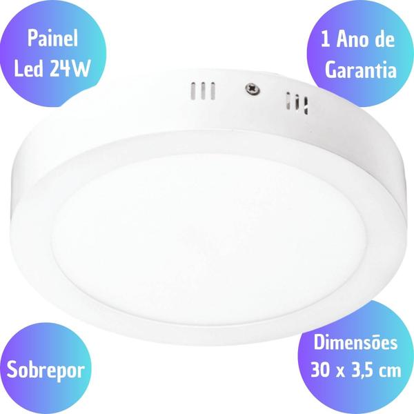 Imagem de Plafon Led Redondo de Sobrepor 30x30 de Alumínio 24w Led Branco Frio 6500K Para Decoração Chique de Casa