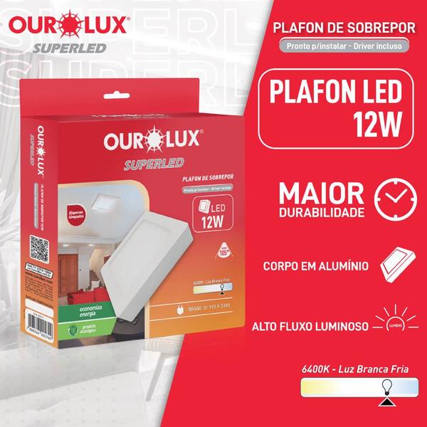 Imagem de Plafon Led Sobrepor Bivolt Quadrado 12 Watts 6400K - 03217 - OUROLUX