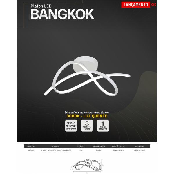 Imagem de Plafon LED Taschibra Bangkok Luz Quente 3000K 30W Branco