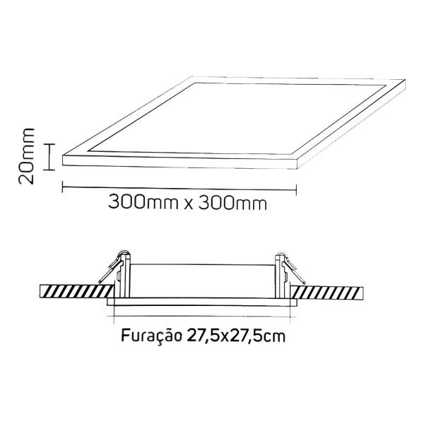 Imagem de Plafon Luminária Painel Led 24W Embutir Quadrado 30Cm 3000K