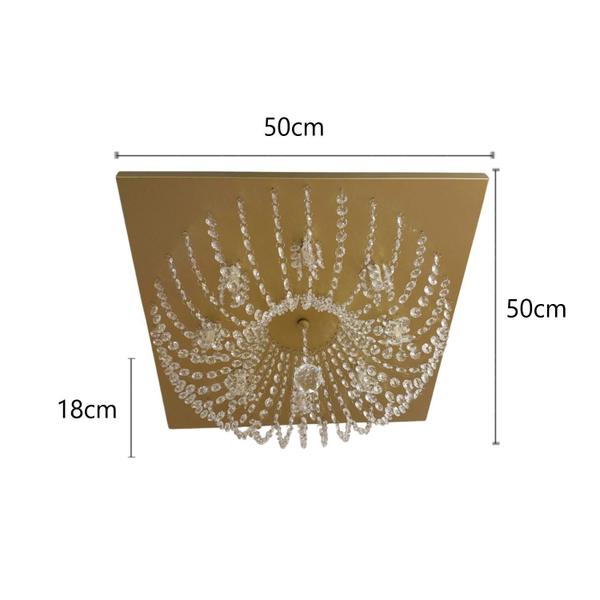 Imagem de Plafon Lustre De Cristal Legitimo Quadrado 50Cm Dourado