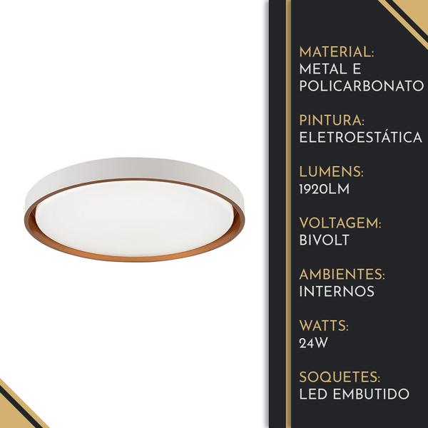 Imagem de Plafon Painel de Led Montana 41cm Luxo Branco e Dourado Luz 3 Fases Hevvy