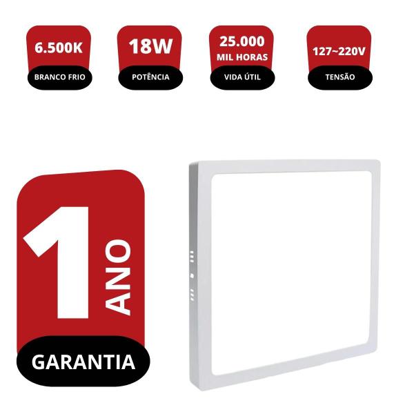 Imagem de Plafon Painel Led 18w Branco Frio Luminária Quadrado Sobrepor