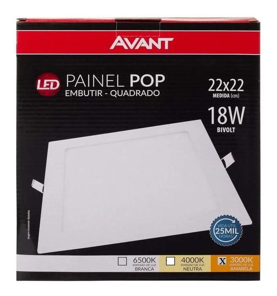 Imagem de Plafon Painel Quadrado Embutir 18w Luz Amarelado Branco Quente 3000k Avant