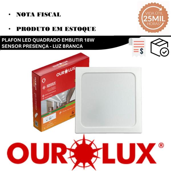 Imagem de Plafon Quadrado Embutir 18w Com Sensor Presença 6500K