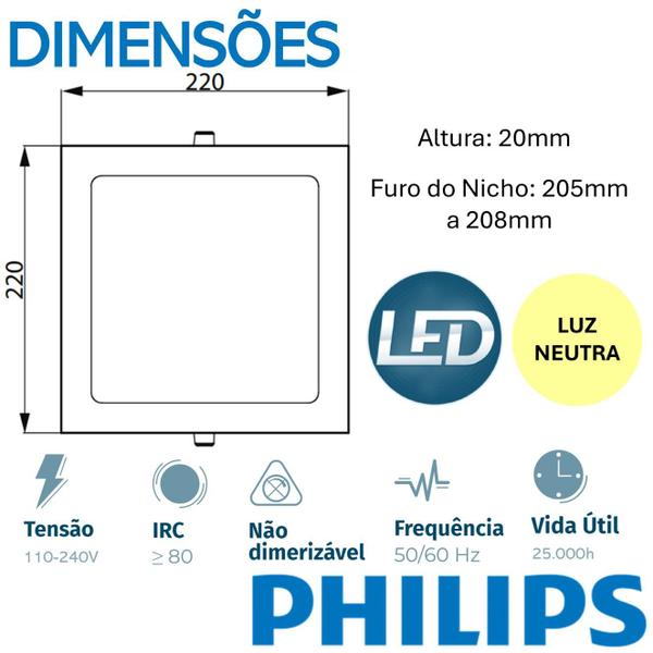 Imagem de Plafon Quadrado Embutir 18w Philips Luz Neutra 4000K