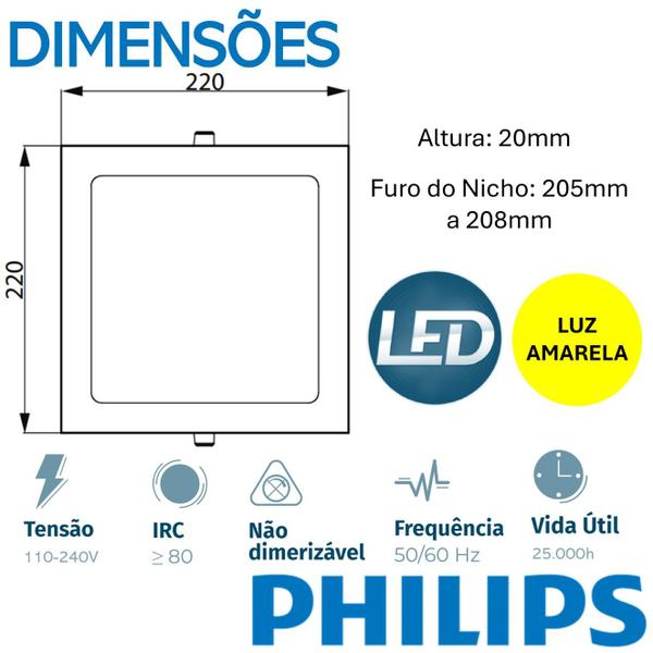 Imagem de Plafon Quadrado Embutir 18w Philips Luz Quente 3000K