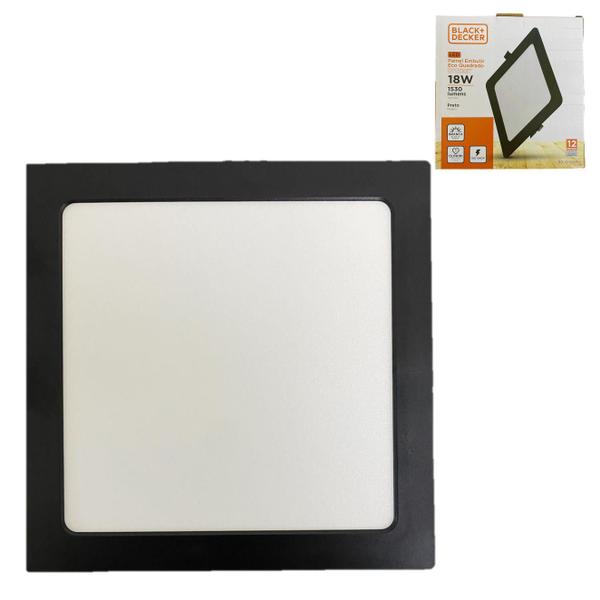 Imagem de Plafon Quadrado Embutir 18w Preto Branco Frio 6500K