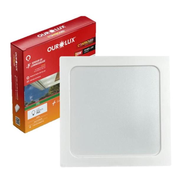 Imagem de Plafon Quadrado Sobrepor 18w Sensor Luminosidade 6500K