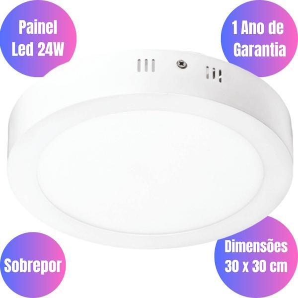 Imagem de Plafon Redondo de Policarbonato Sobrepor 30x30 Led Branco Quente 3000K 24w Para Decoração de Apartamento e Casa