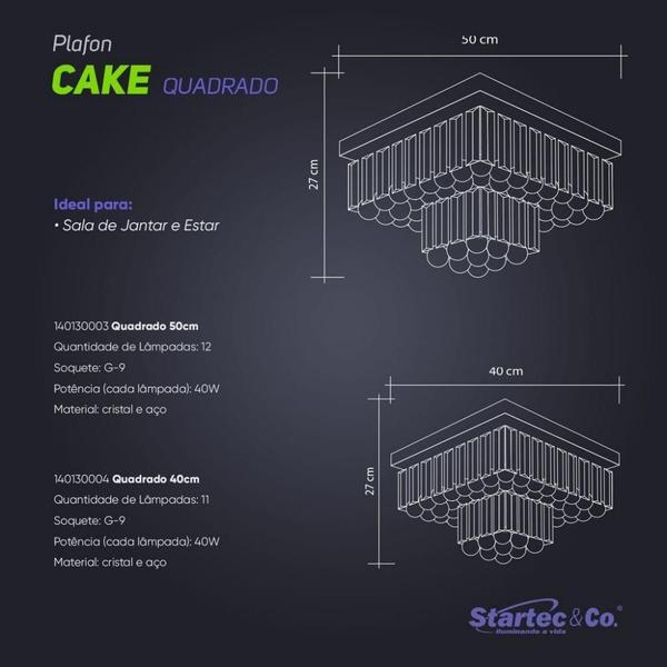 Imagem de Plafon Sobrepor Quadrado Cristal Legítimo Cake 50Cm G9