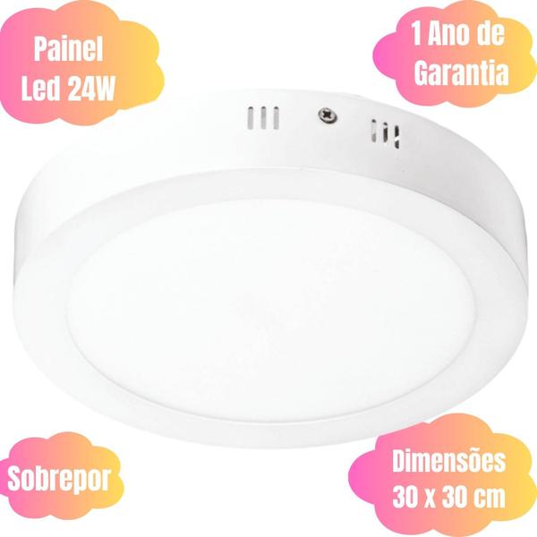 Imagem de Plafon Sobrepor Redondo Led Branco Quente 24w 1920 Lumens Autovolt Corpo 28x28 de Policarbonato