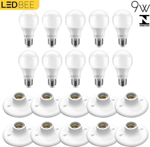 Imagem de Plafon Soquete E27 + Lâmpada Bulbo Led 9w Branco Kit c/10 unidades 6500k Bivolt 110/220v LEDBee