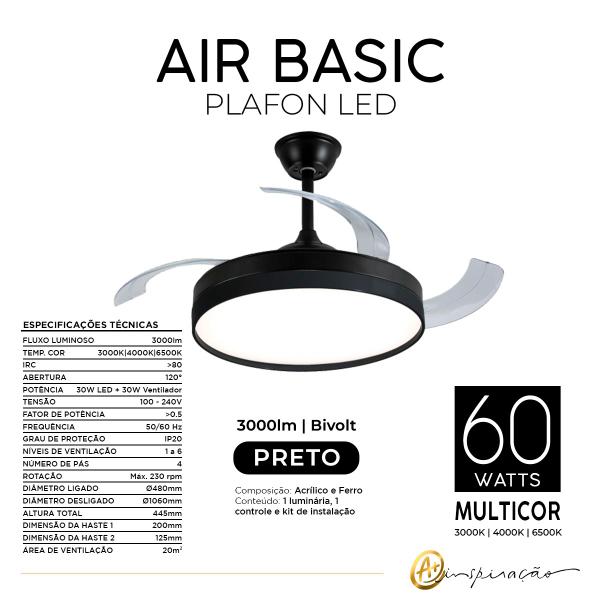 Imagem de Plafon Ventilador Air Basic Led Multicor Branco  Preto Madeira Imbuia  60W Bivolt