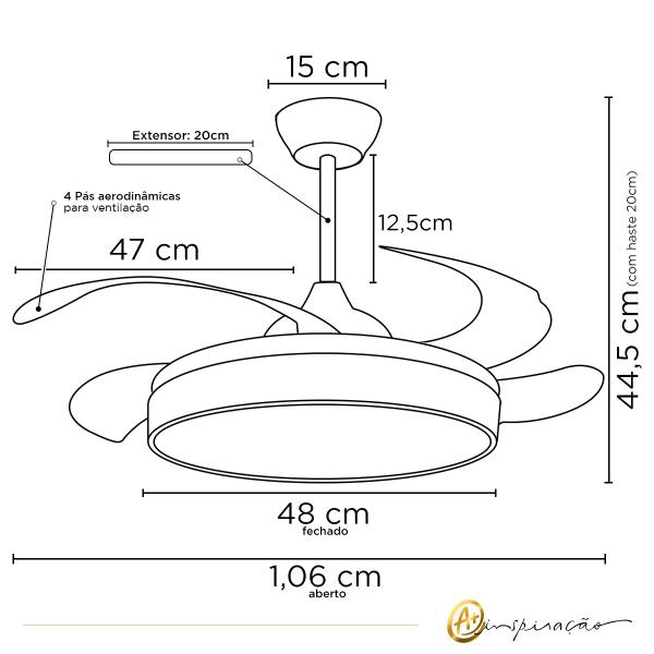 Imagem de Plafon Ventilador Air Basic Led Multicor Branco  Preto Madeira Imbuia  60W Bivolt