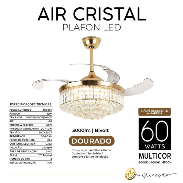 Imagem de Plafon Ventilador Air Cristal LED Multicor Bivolt HM85612 - Opus