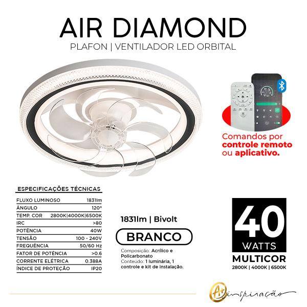 Imagem de Plafon Ventilador Air Diamond Orbital Led Multicor 40W Bivolt  HM86312