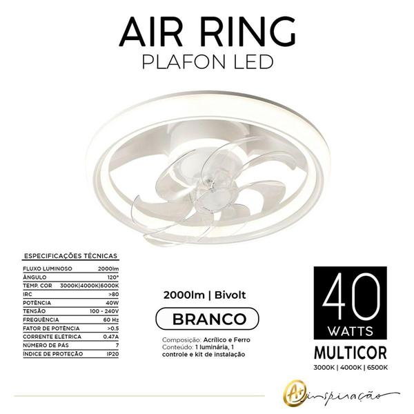 Imagem de Plafon Ventilador Air Ring Multicor Bivolt Branco HM85629 - Opus