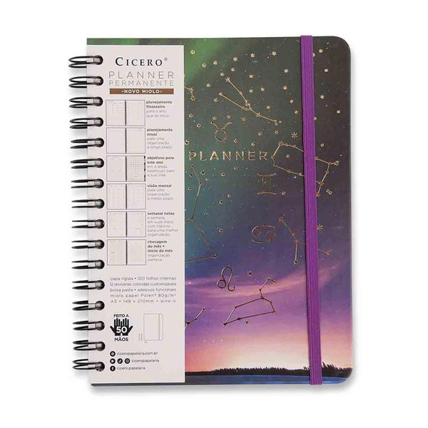 Imagem de Planner Cicero Wire-o Permanente Astral Semanal Notas Boreal 14,8x21cm