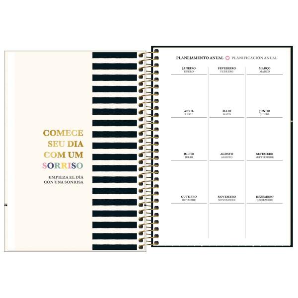 Imagem de Planner Espiral 12,9 x 18,7 cm West Village 2025 - Listras Bege, Branca E Preta