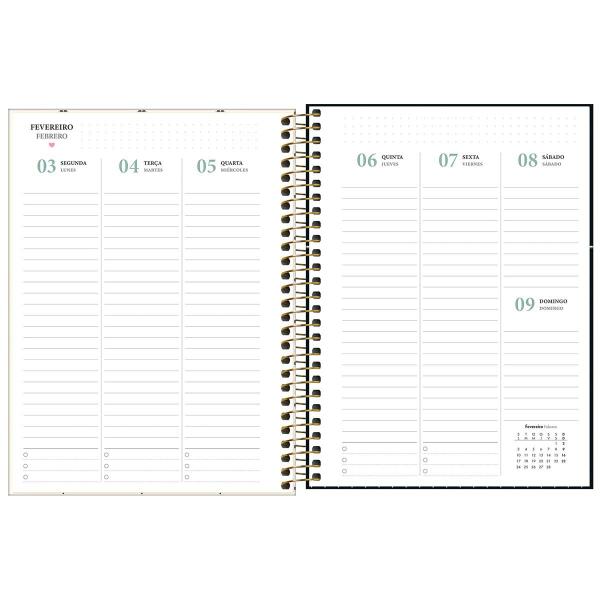 Imagem de Planner Espiral 17,7 x 24 cm West Village 2025 - Fundo Preto - Corações E Bolas