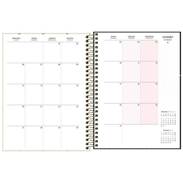 Imagem de Planner Espiral 17,7 x 24 cm West Village 2025 - Fundo Preto - Corações E Bolas