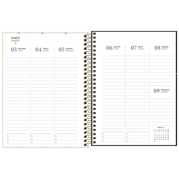 Imagem de Planner Espiral 17,7 x 24 cm West Village 2025 - Listras Bege - Bolas Pretas