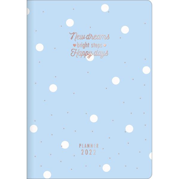 Imagem de Planner Grampeado 17,8 x 25,4 cm Soho 90 G 2022 - Poá Pequeno Fundo Azul