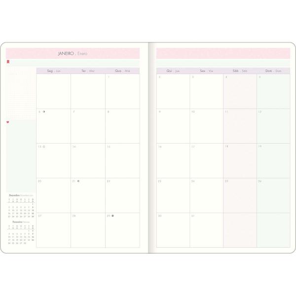 Imagem de Planner Grampeado 17,8 x 25,4 cm Soho 90 G 2025 - Xadrez e Faixa Rosa Adventures