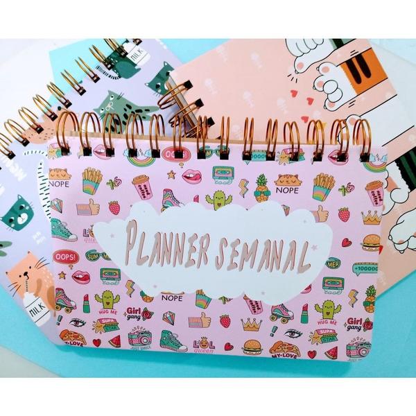 Imagem de Planner Semanal Permanente Não Datado Espiral Capa Dura Kawaii Fofura Agenda 52 Fls