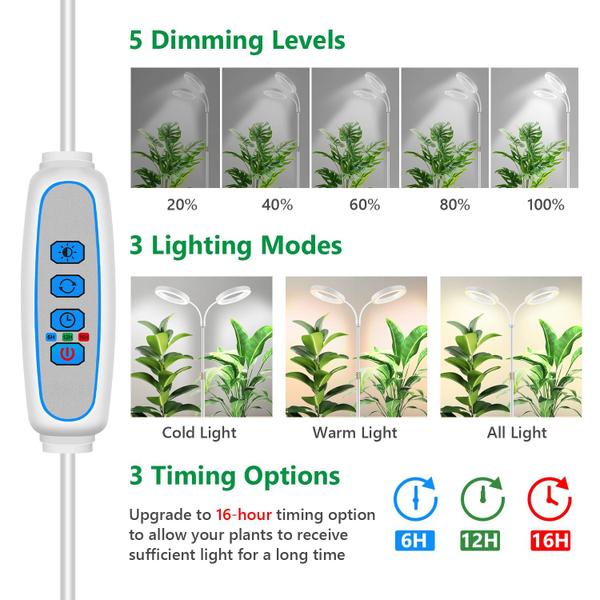 Plant Light Aumtrly Large, 2 cabeças, espectro completo, com suporte Imagem de Plant Light Aumtrly Large, 2 cabeças, espectro completo, com suporte