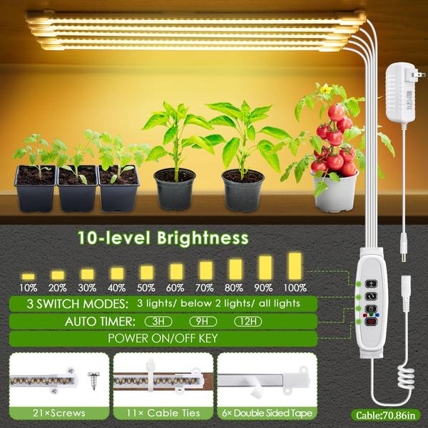 Imagem de Plant Stand Feekoon Prateleira de madeira de 9 níveis com luz de espectro total