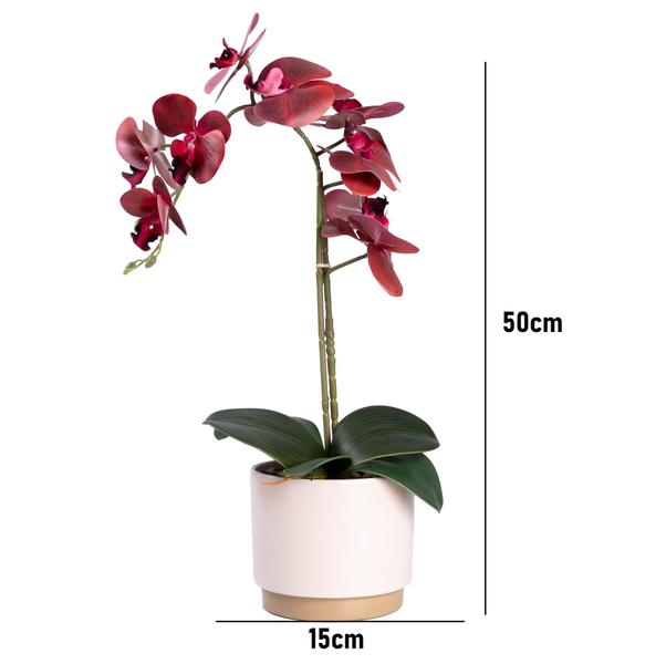 Imagem de Planta Arranjo Artificial Orquídea Realista Vaso Cerâmica