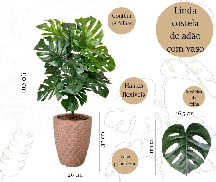 Planta Artifical Costela De Adão +vaso Polietileno Completo - PlantaImport Imagem de Planta Artifical Costela De Adão +vaso Polietileno Completo
