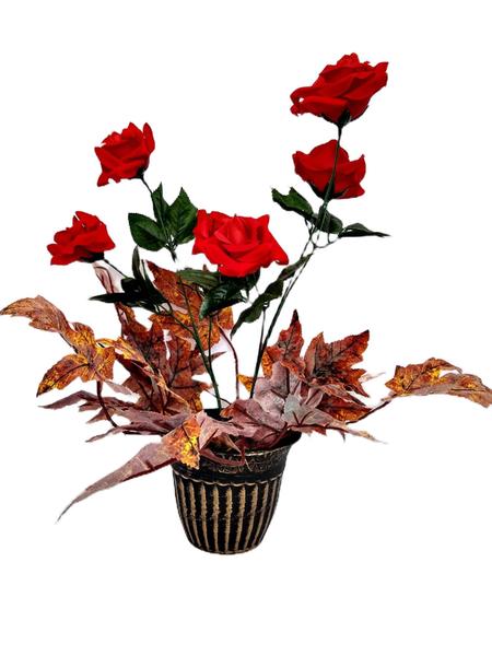 Imagem de Planta Artificial Arranjo Rosas E Galho Canadense Outonado