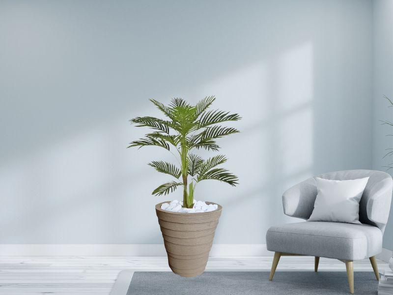 Imagem de Planta Artificial Árvore Palmeira Areca  1,1m kit + Vaso Redondo D. Grafiato Bege 40cm