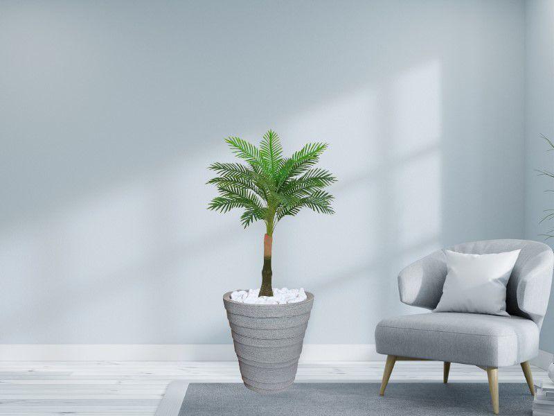 Imagem de Planta Artificial Árvore Palmeira Real Toque 1,2m kit + Vaso Redondo D. Grafiato Cinza 40cm