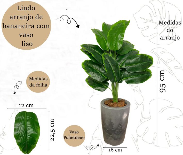 Imagem de Planta Artificial Bananeira + Vaso Cone Marmorizado Completo