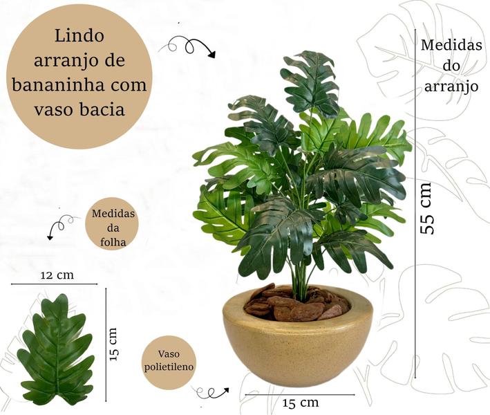 Imagem de Planta Artificial Bananinha Com Vaso Bacia Liso Cores