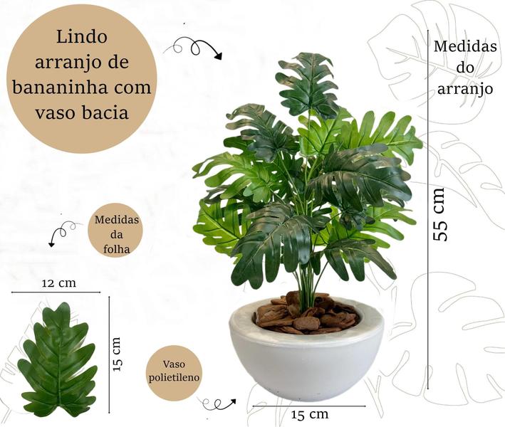 Imagem de Planta Artificial Bananinha Com Vaso Bacia Liso Cores