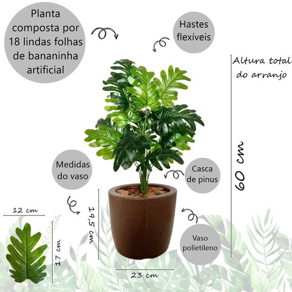 Imagem de Planta Artificial Bananinha + Vaso Polietileno Cores