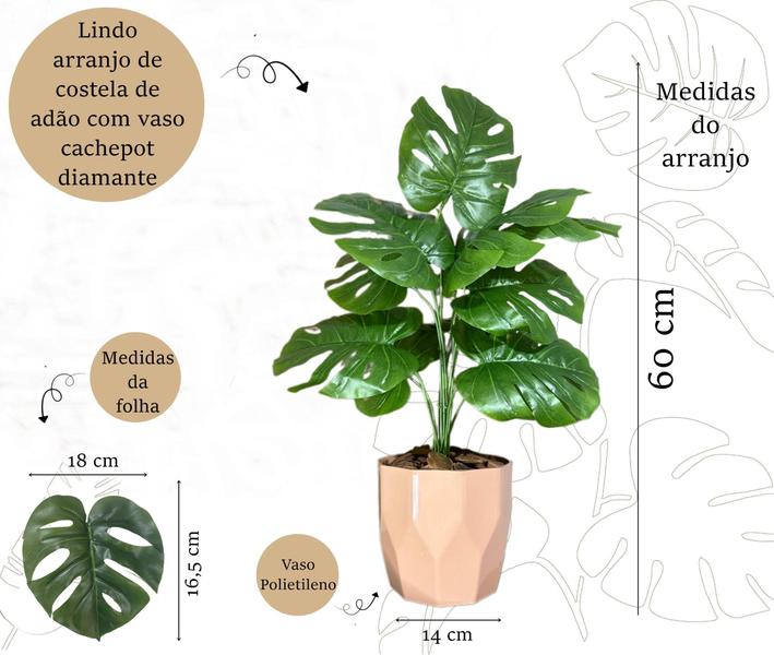 Imagem de Planta Artificial Costela de Adão + Vaso Cachepot Decorativo