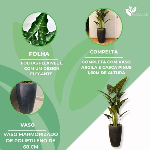 Imagem de  Planta Permanente Ramos Folhagem Artificial Alocasia 1,6m com Vaso