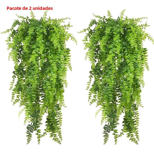 Imagem de Plantas Artificiais de Samambaia Persa - 2 Peças em Cestas Suspensas de Rattan