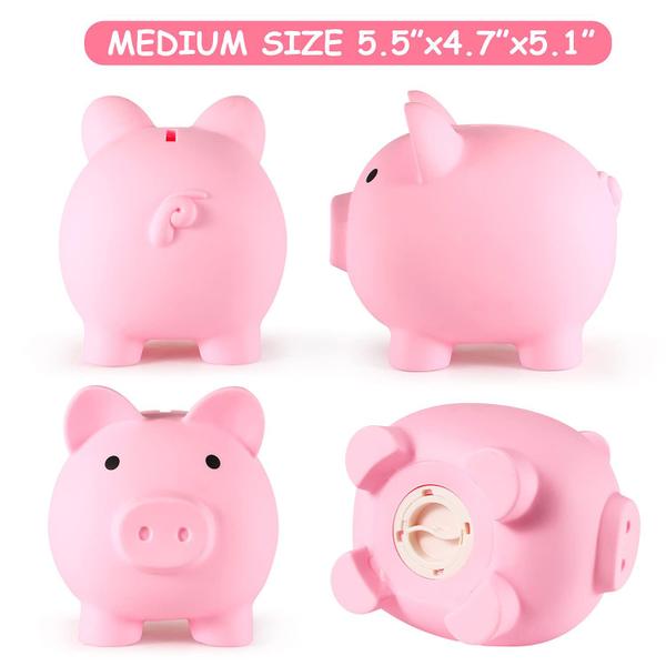 Imagem de Plástico inquebrável Piggy Bank PJDRLLC para crianças de 2 a 7 anos rosa