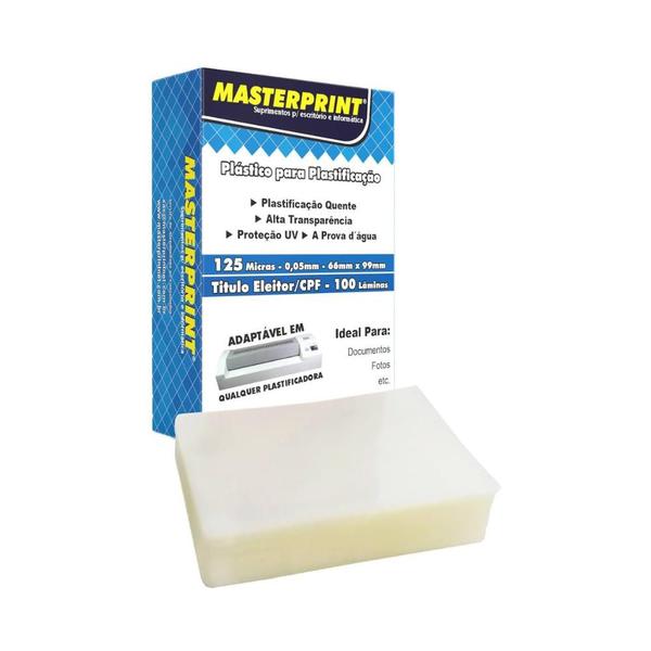 Plástico para Plastificação 125 Micras 100 Lâminas MASTERPRINT Imagem de Plástico para Plastificação 125 Micras 100 Lâminas MASTERPRINT